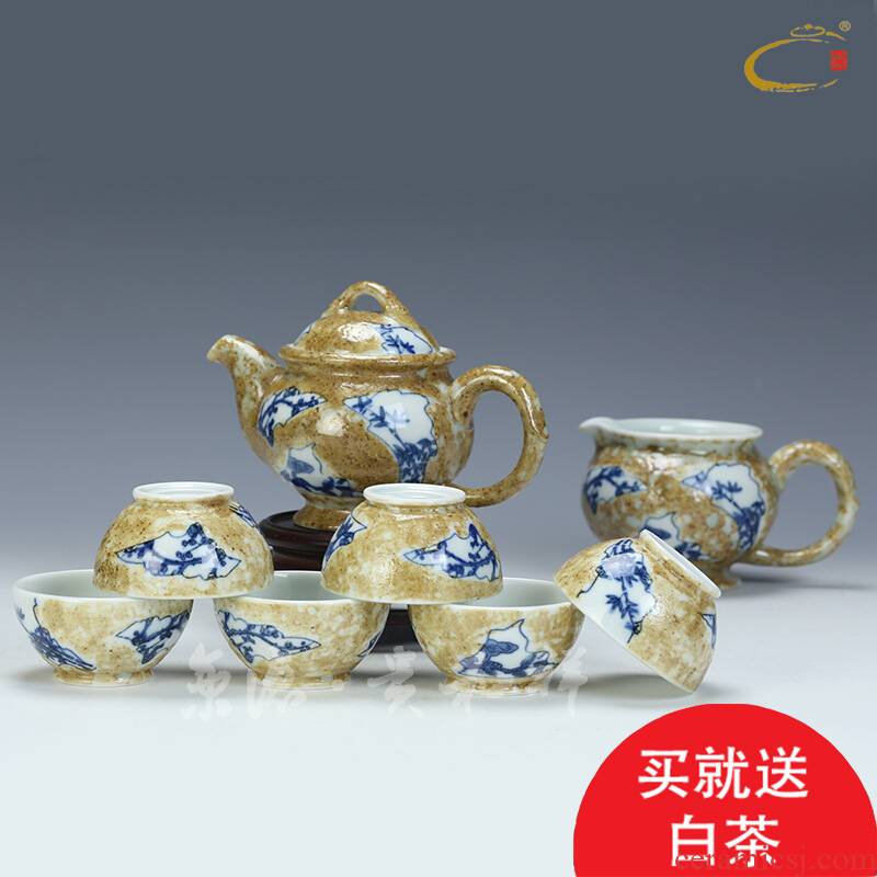 DE up and auspicious Beijing gold sand pot of poetic group of jingdezhen ceramic teapot large set of a complete set of kung fu tea set