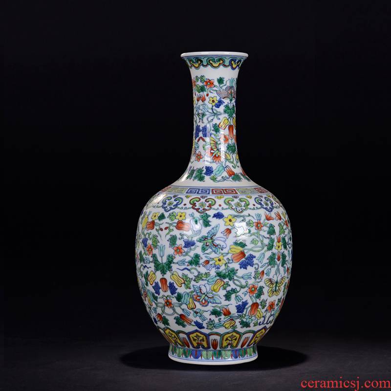 Jingdezhen ceramics imitation the qing yongzheng hand - made porcelain dou CaiHuDie sitting room craft flower vase household furnishing articles