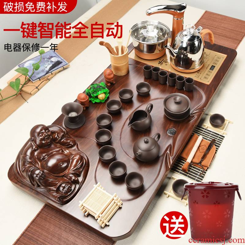 ZongTang tea set household automatic four unity of a complete set of induction cooker kung fu tea tray was solid wood, purple sand tea taking