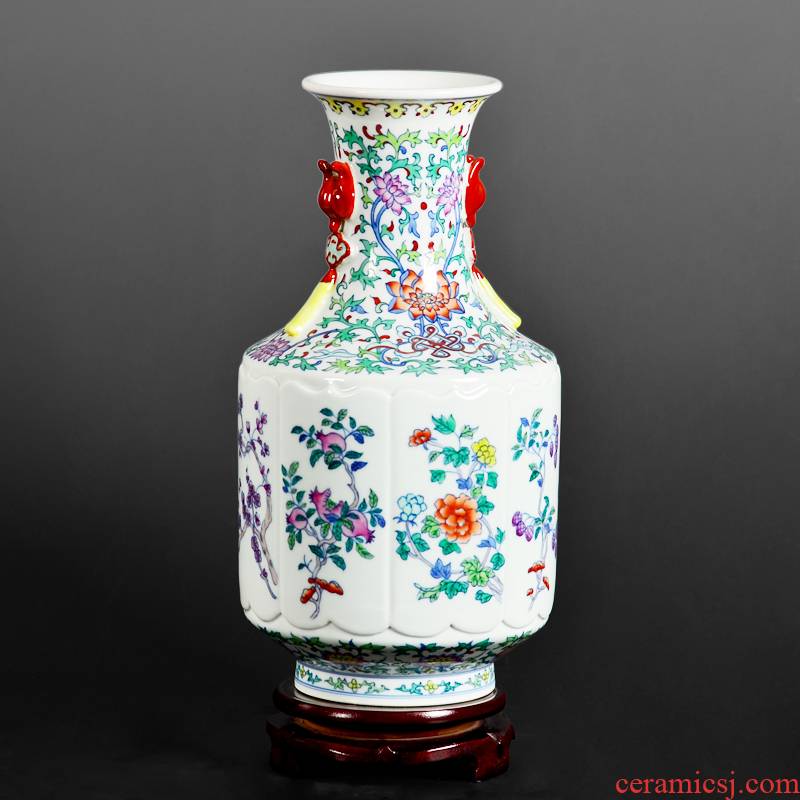 Antique porcelain qianlong pastel spring of the four seasons with the vase home sitting room adornment is placed the process of jingdezhen ceramics