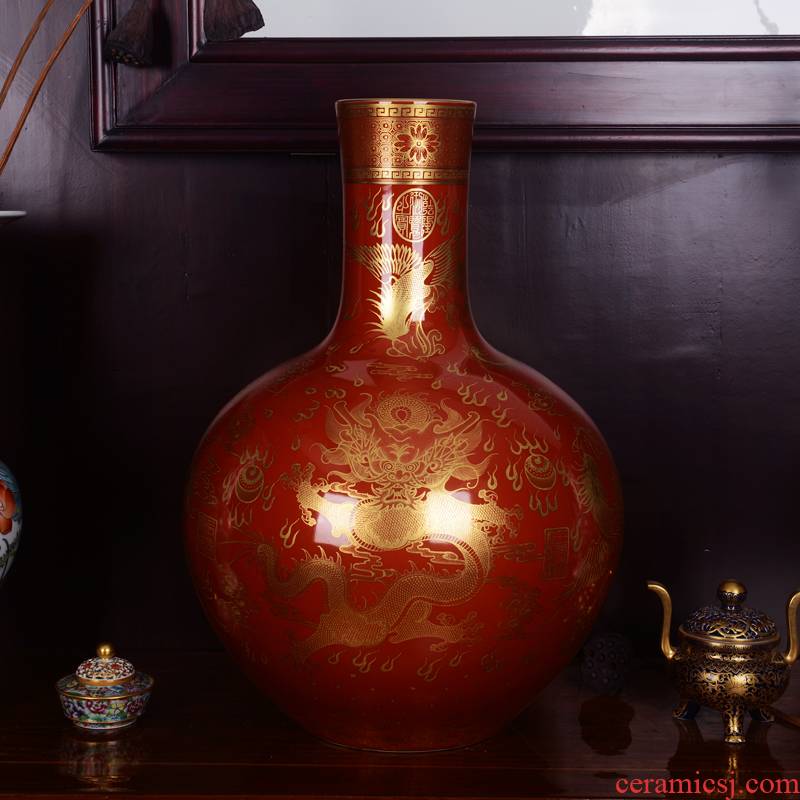 Jingdezhen ceramics archaize to the see colour red dragon large celestial vase crafts home furnishing articles in the living room