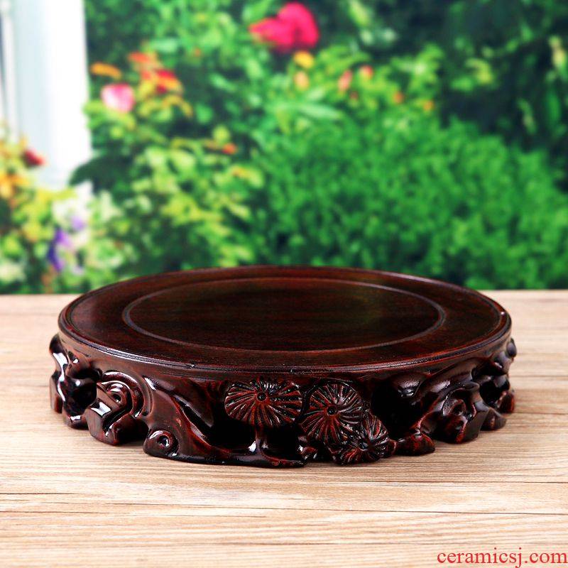 Solid wood base vase root carving stone base carved wooden furnishing articles heightening thick circular crafts wholesale base