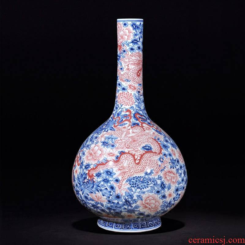 Antique hand - made porcelain of jingdezhen ceramics youligong red dragon wear purple flower water bottles of the sitting room TV cabinet act the role ofing is tasted furnishing articles
