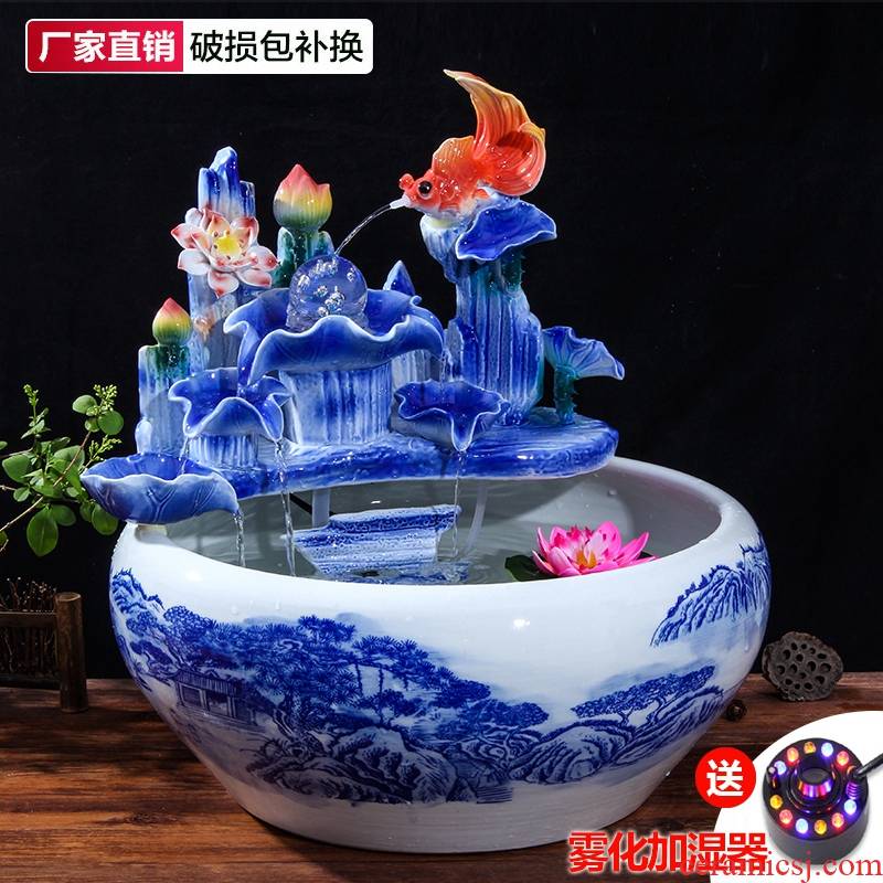 Chinese ceramic water fountain furnishing articles money sitting room feng shui round ball tank waterscape humidifier adornment ornament