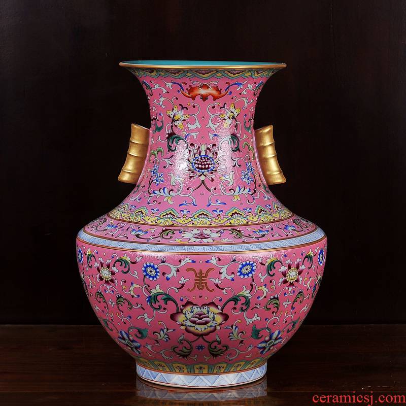 Jingdezhen ceramics imitation the qing qianlong pastel bottom pick flowers wrapped branch grain ears shoulder vase household crafts