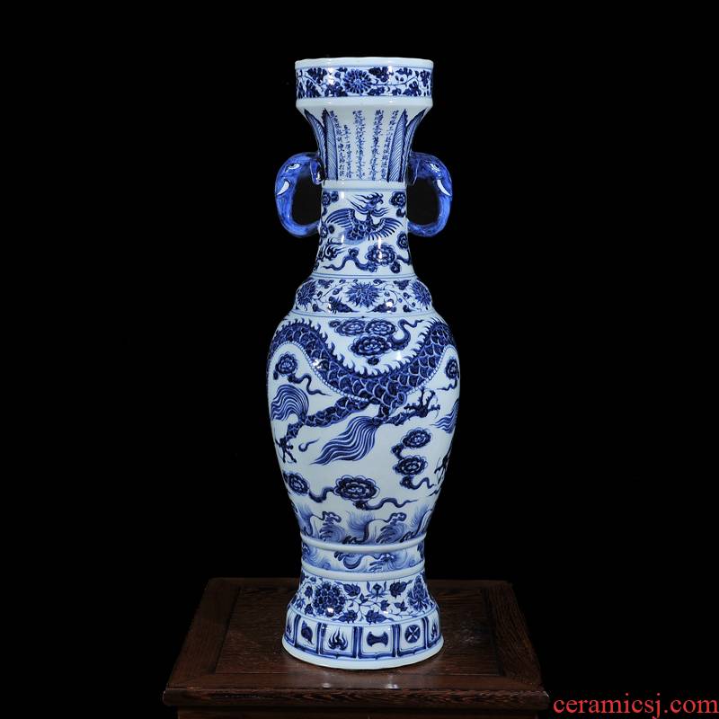 Jingdezhen ceramics archaize ears dragon vase antique collection classical household handicraft furnishing articles