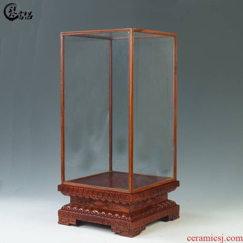This cage pianology picking antique crafts glass solid wood base figure of Buddha niches display box of dust cover can be customized