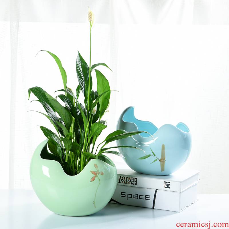 Refers to flower pot ceramic wholesale clearance nonporous hydroponic container grass cooper home extra large bowl lotus pond lily, fleshy