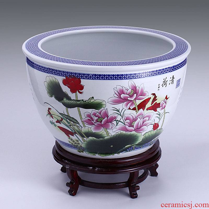 Jingdezhen ceramic aquarium large turtle cylinder goldfish bowl lotus buy one, get seven