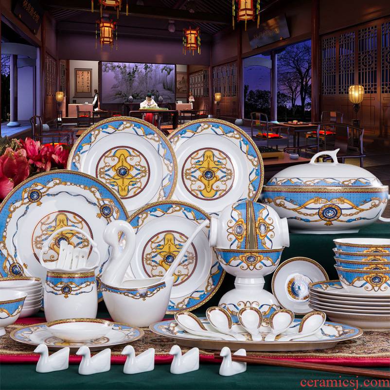 Ipads China tableware suit bowl dish dish bowl chopsticks jingdezhen 56 head home dishes combine gift set dish bowl