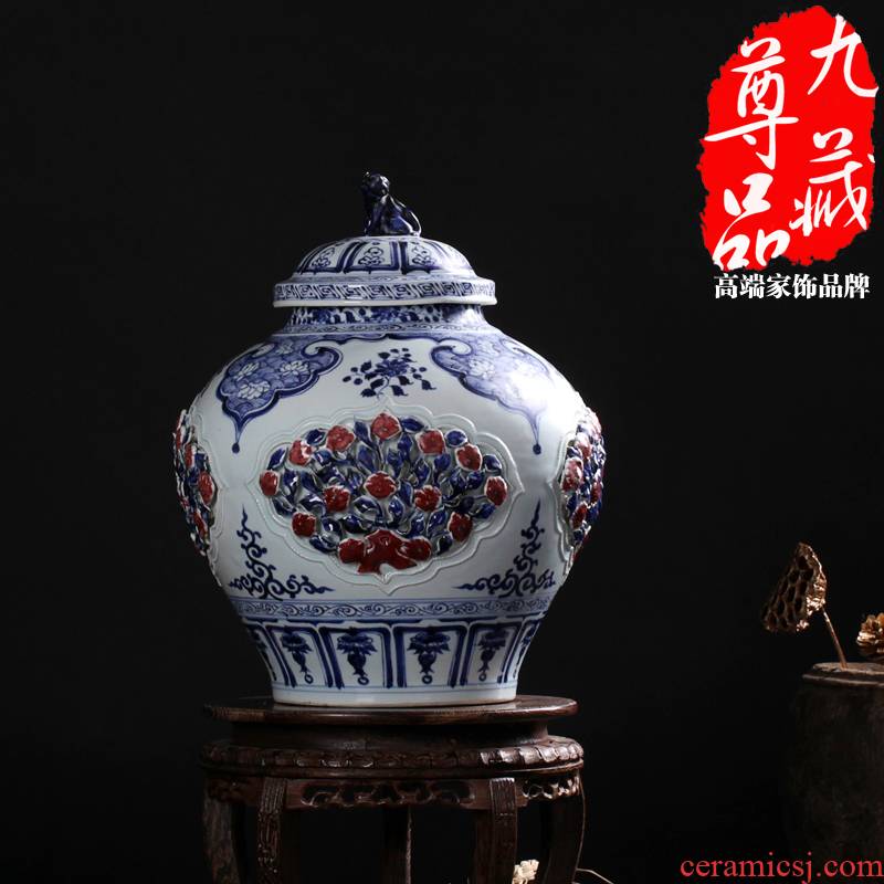 Jingdezhen ceramics imitation of yuan blue and white youligong medallion hollow out blue pot vase household crafts are sitting room