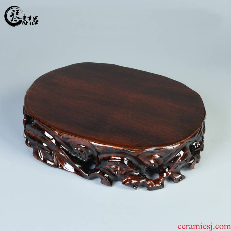 Solid wood rectangular stone base can be excavated flowers miniascape furnishing articles round wooden carved jade stone base base