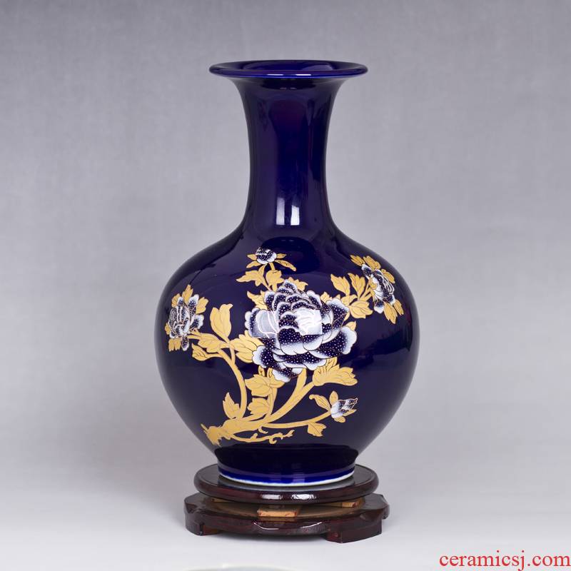 Jingdezhen ceramics vase, ji blue gold peony home furnishing articles flower arranging adornment of I sitting room