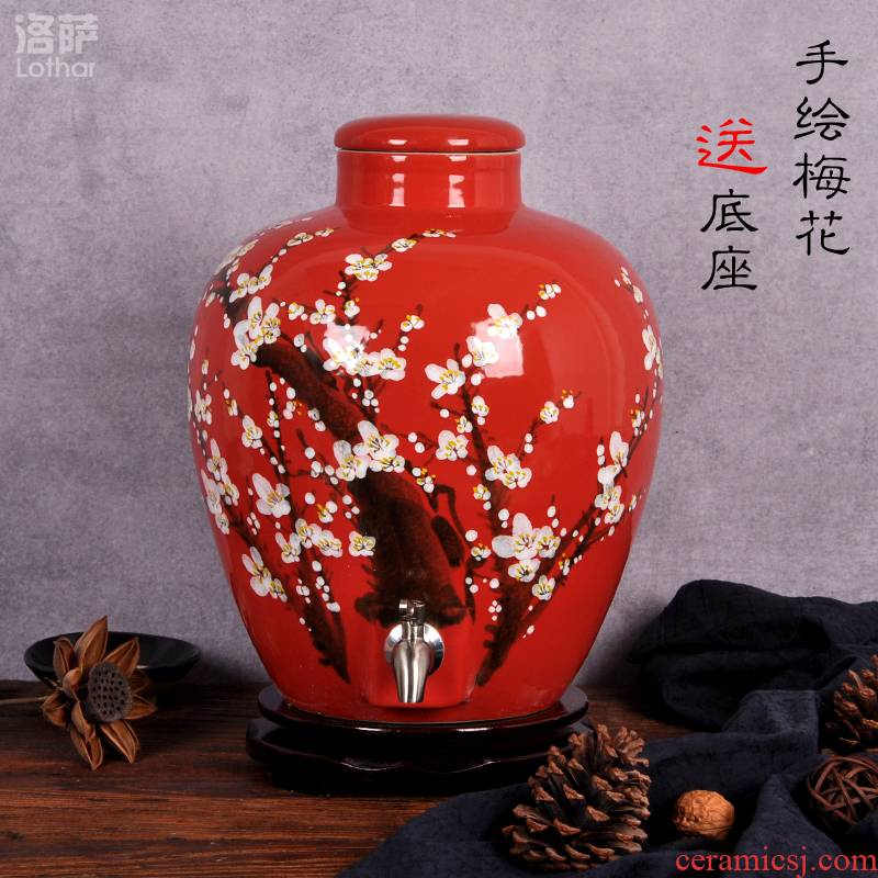 Jingdezhen ceramic jars 20 jins hand - made hong mei it household liquor bottle seal pot bottle jar