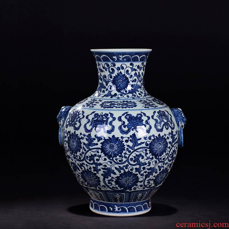 Jingdezhen ceramics vase qianlong antique hand - made ocean 's blue and white porcelain bottle living room a study process decorative furnishing articles
