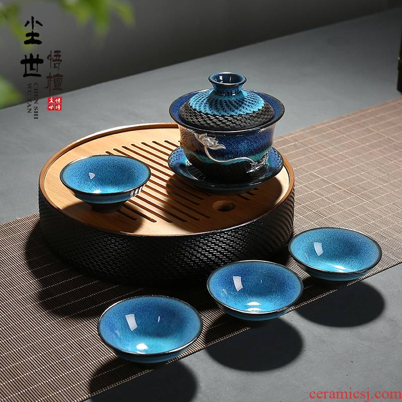 Dry ceramic kung fu tea set 1 travel pot of 4 cups of small tea table is work variable coppering. As silver teapot personal tea set