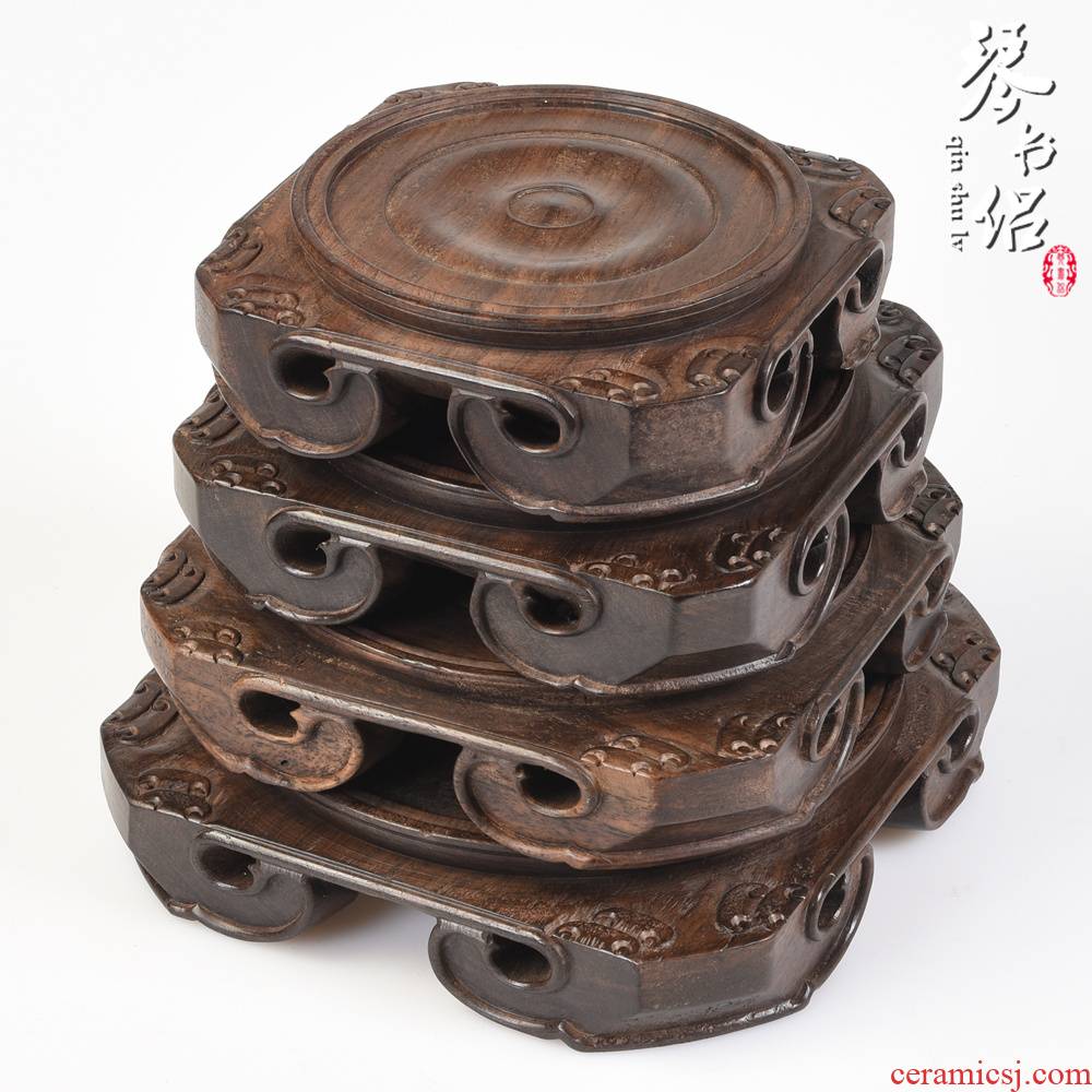 Pianology picking antique vase base stone teapot looks base solid wood carved wooden base can be excavated