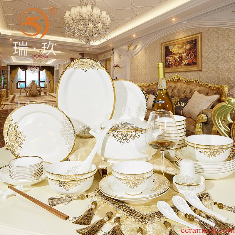 56 skull porcelain tableware suit dishes wedding gifts version into Chinese style household ceramics tableware box