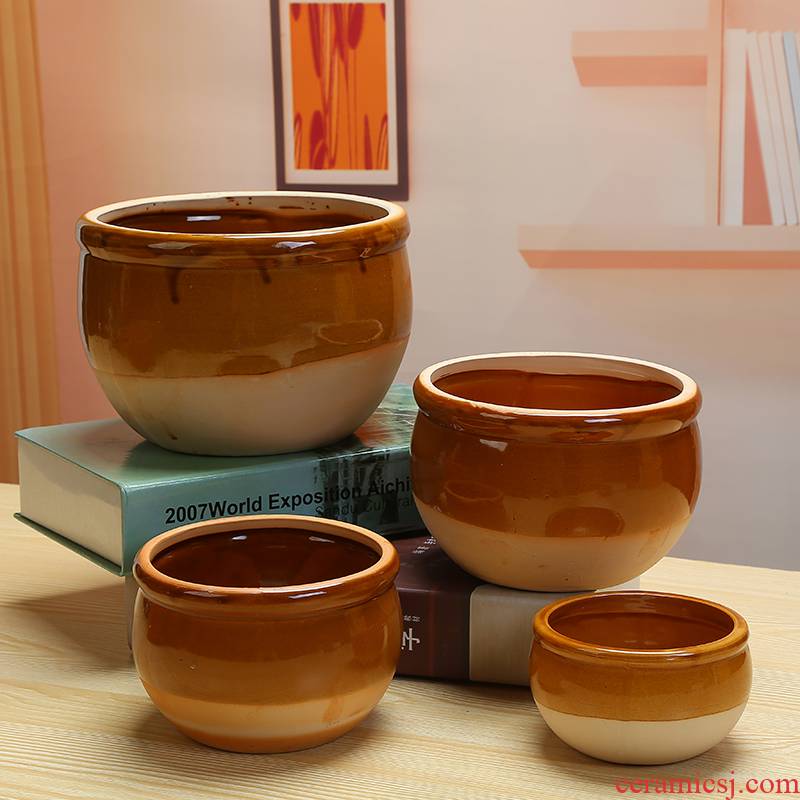 TaoXin language water lily bowl lotus large ceramic flower pot cylinder copper money plant grass lucky bamboo without hole water raise ceramic POTS