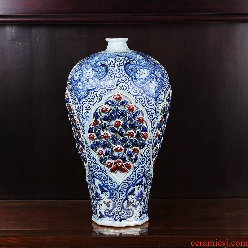 Jingdezhen ceramics antique blue - and - white youligong pinch flower name plum bottle vase household craft sitting room adornment furnishing articles