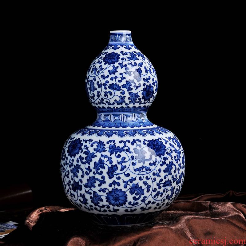 Jingdezhen ceramics kangxi style antique vase of blue and white porcelain bottle gourd fashion technology home furnishing articles in the living room