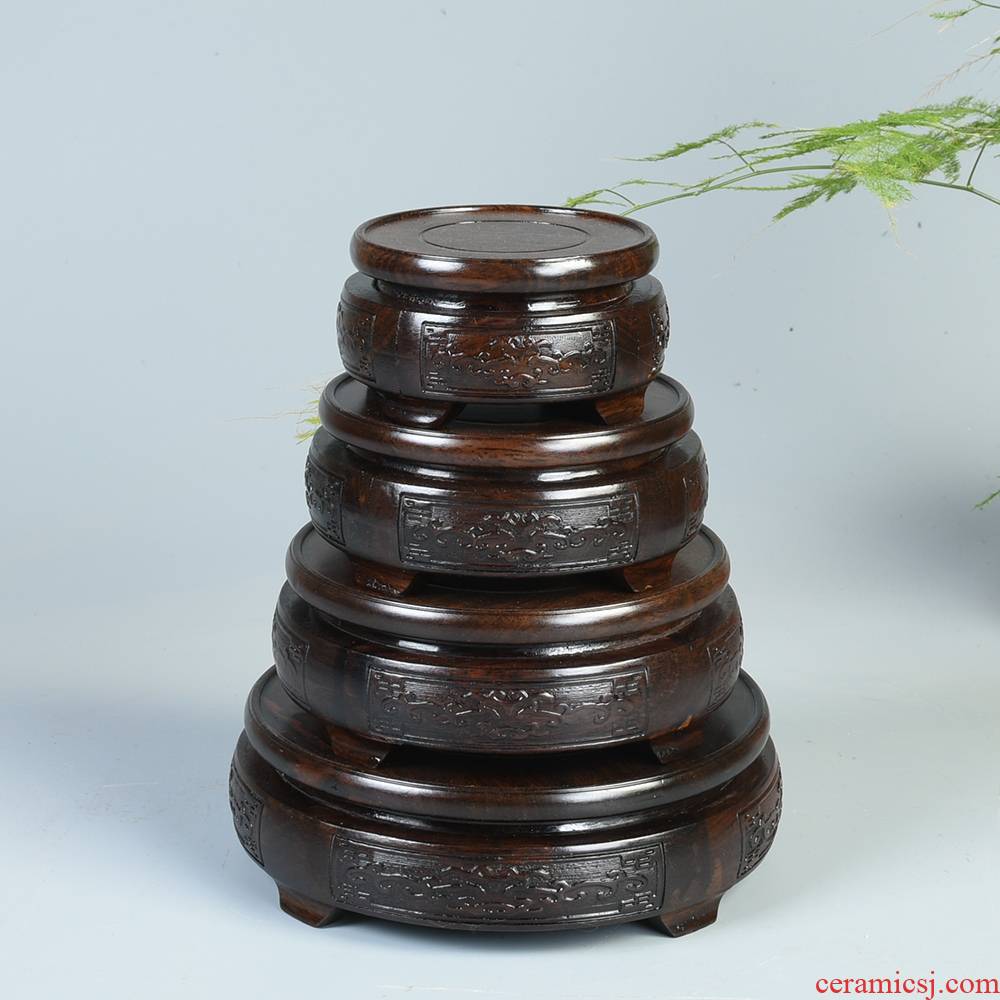 It base solid wood, stone flower pot base vase handicraft circular base of Buddha base