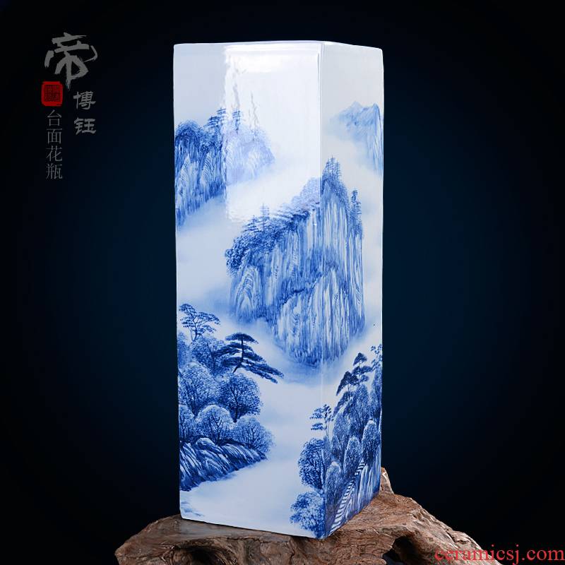 Home fashion pastel blue and white porcelain masterpieces by famous writers, hand - made vases, jingdezhen ceramics compartments, traditional Chinese painting landscape