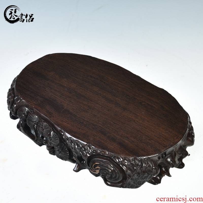 Pianology picking ebony jade carved wooden furnishing articles base base solid wood, stone base can be excavated