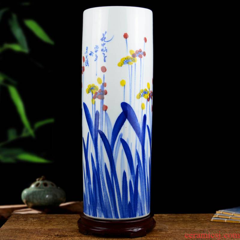 Jingdezhen ceramic hand - made quiver vase Chinese painting and calligraphy cylinder scroll cylinder sitting room ground adornment is placed on the study