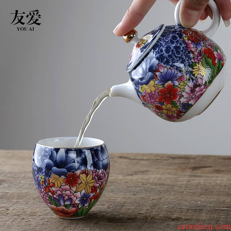 Love flower splendid side pot of ceramic kung fu tea tea set accessories colored enamel paint xi shi pot by hand