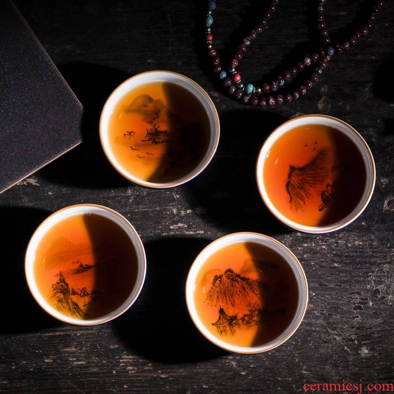 Jingdezhen ceramic sample tea cup tea hand - made the fishing qiao geng read master cup ji blue manual kung fu tea cups