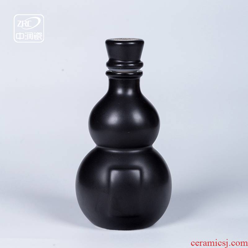 Jingdezhen ceramic bottle of liquor bottles of archaize of household contracted type of hip flask black glaze gourd jars half jins