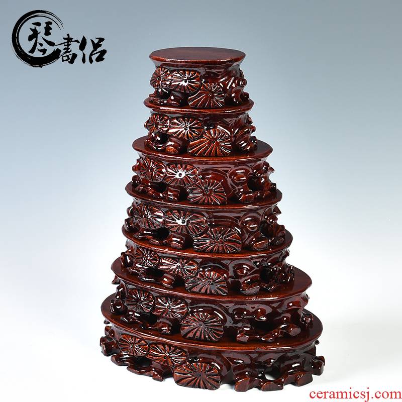 FengLingShi wind burr GeBiShi base solid wood can be excavated wooden furnishing articles taishan stone ornamental stone base