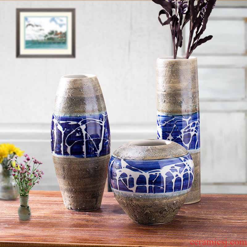 Creative home ground ceramic wine ark, adornment furnishing articles retro nostalgia three - piece vase in the sitting room porch decoration