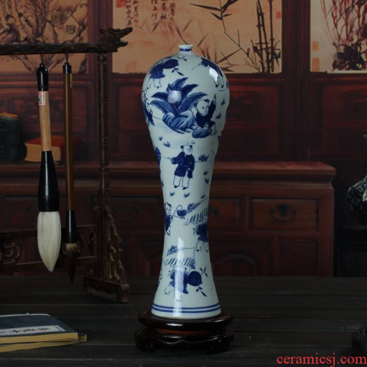 Jingdezhen blue and white glazed pottery and porcelain vase color lad figure beauty bottle of home decoration decoration