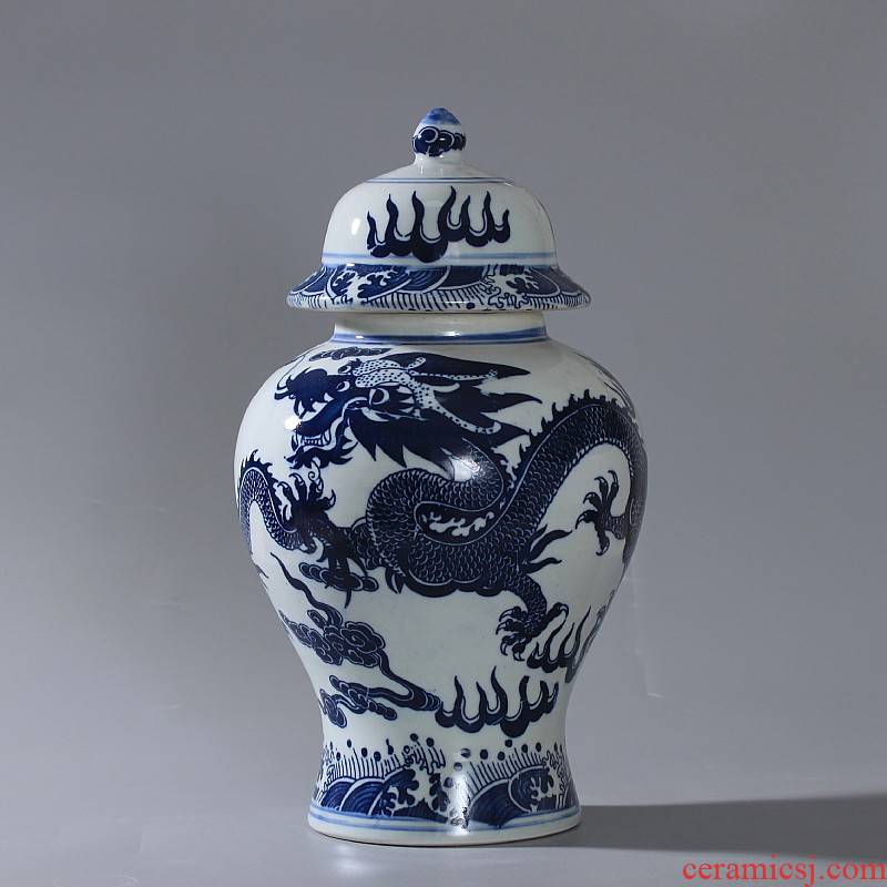 Jingdezhen blue and white dragon ceramics archaize general tank storage tank sugar tea pot home furnishing articles