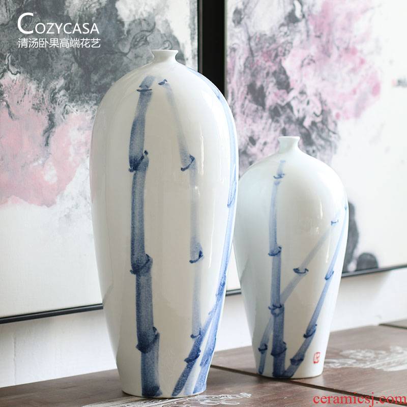 The Clear soup WoGuo hand - made beauty of new Chinese style shoulder pole lines jingdezhen ceramic vase MoZhu decorative furnishing articles