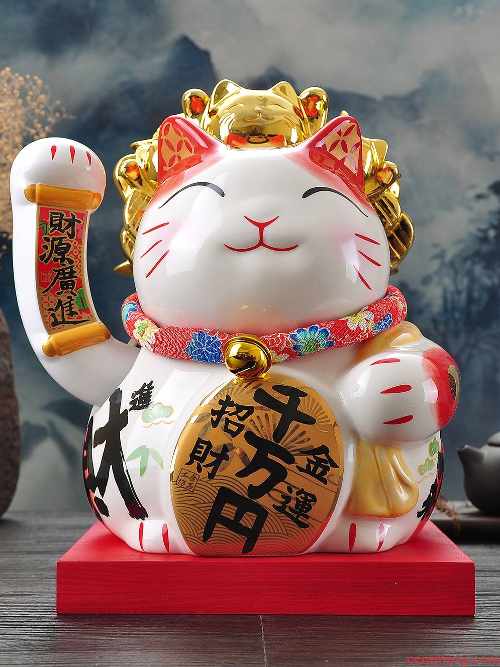 Golden electric wave plutus cat furnishing articles store checkout decoration large ceramic storage tank opening gifts