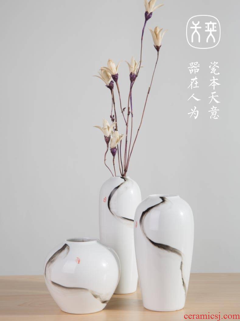 "Ink painting" Wilson of jingdezhen day ceramic vase furnishing articles ornaments simulation flower flower arranging Chinese zen three - piece suit