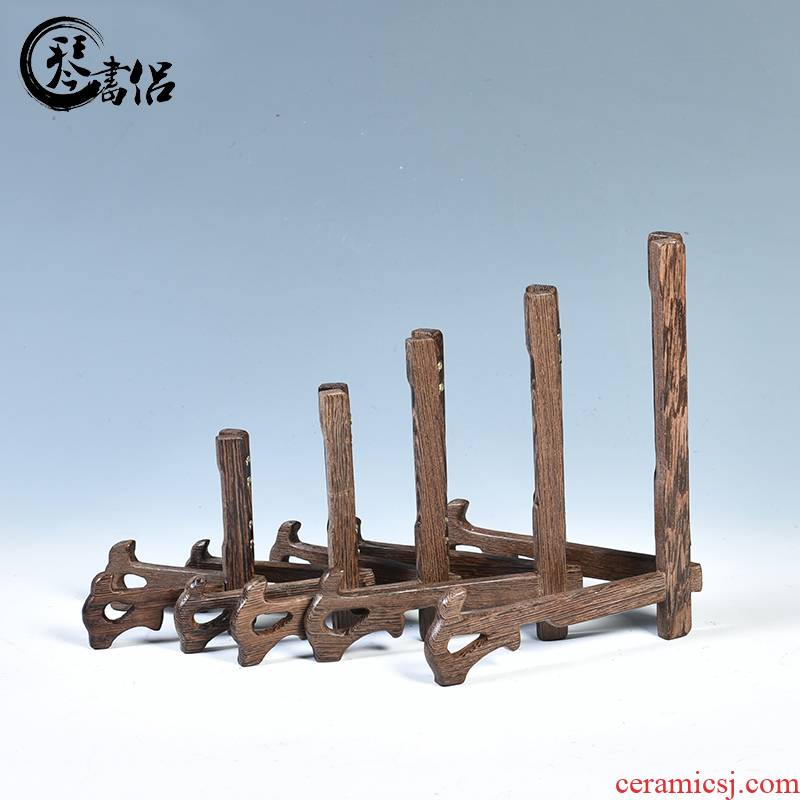 Pianology picking wenge disc holder, solid wood base decoration plate display tea cake stand bracket of charcoal carving puer tea