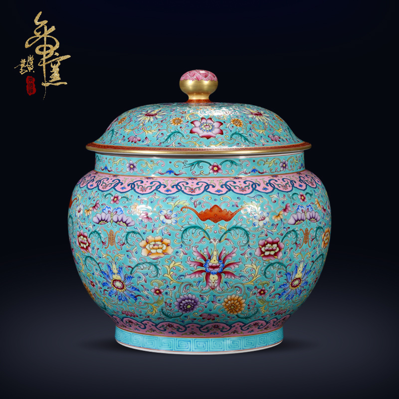 The Qing qianlong emperor up hand - made enamel colors branch lotus cover pot furnishing articles high - grade ceramics jingdezhen tea storage tank