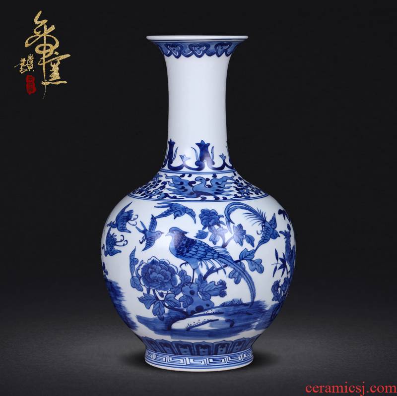 Jingdezhen ceramics antique hand - made Chinese blue and white porcelain vase home sitting room TV cabinet decorative furnishing articles arranging flowers