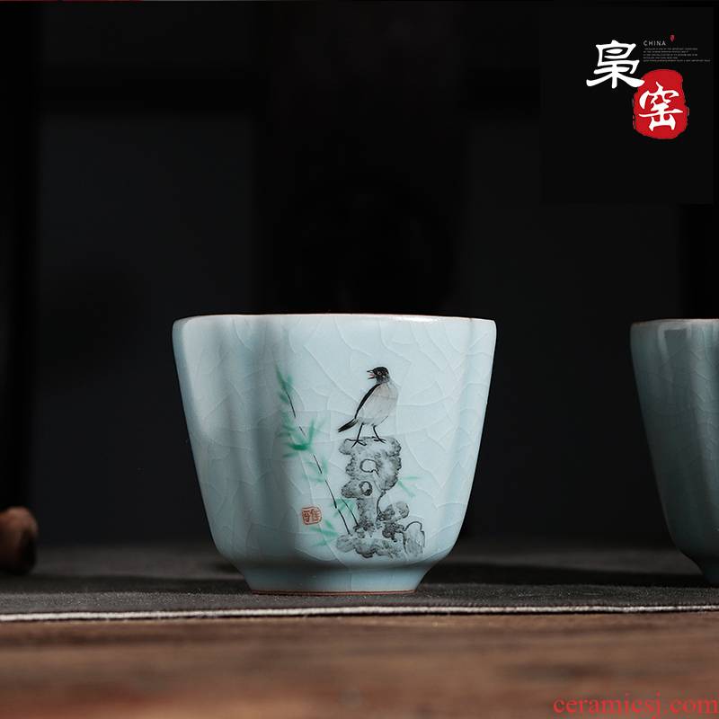 Open your up with azure manual hexagon cup kingfisher kung fu tea cups, individual cup single CPU jingdezhen tea cups