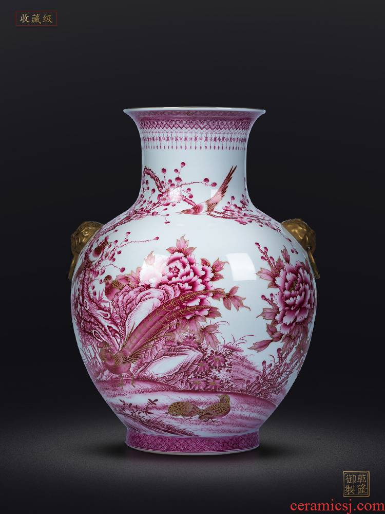 Jingdezhen ceramics vase furnishing articles imitation qianlong maintain paint ruby double listen sitting room adornment is placed