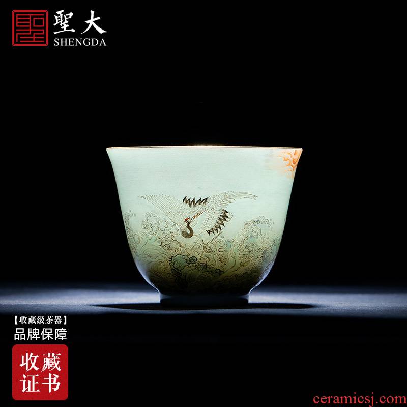 Santa teacups hand - made ceramic kungfu pastel fukuyama ShouHaiYun crane lines master cup sample tea cup of jingdezhen tea service