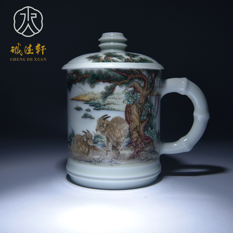 Cheng DE xuan jingdezhen hand - made with cover zodiac pastel home office cup small high - grade cup in March 1