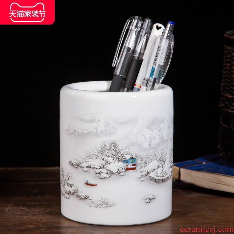 Jingdezhen ceramics modern creative practical household porcelain brush pot office supplies decoration decoration gifts