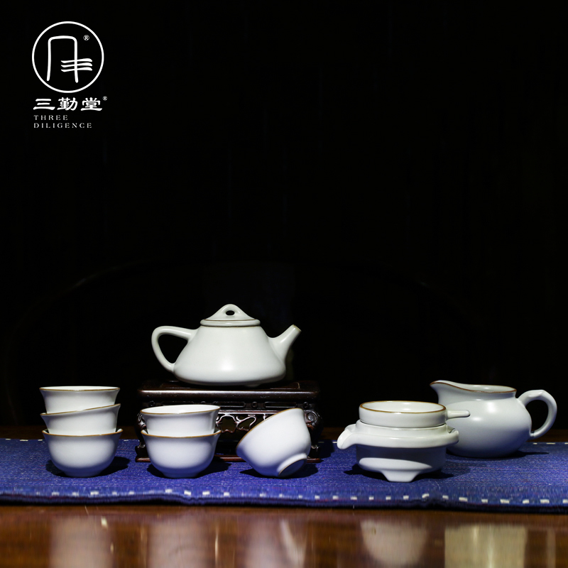 Three frequently hall your up kung fu tea set piece of jingdezhen ceramic teapot tea taking of a complete set of sample tea cup TZS173