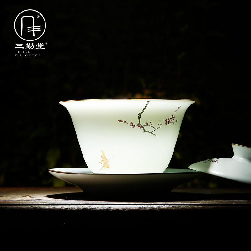 The three frequently tureen tea ware jingdezhen ceramic cups hand - made pastel celadon S12014 matte enrolled white only three cup