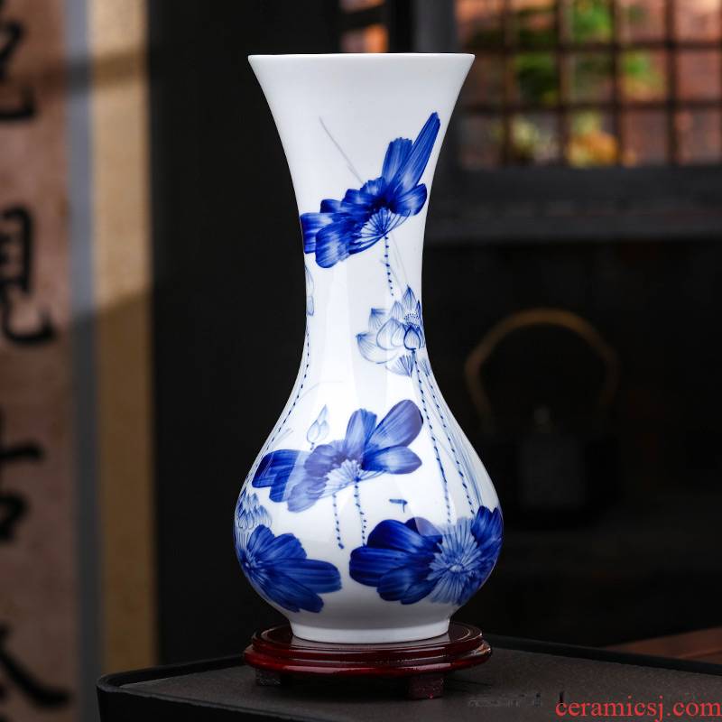 Jingdezhen ceramic hand - made of blue and white porcelain vase furnishing articles dried flower water raise lucky bamboo flower arrangement sitting room home decoration